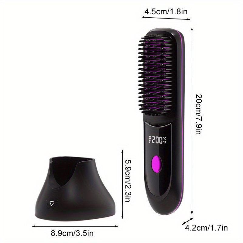 Portable Wireless Straightening Brush Type-C Quick Charge & Seat Charge Double Charging LCD Screen Display Constant Temperature Portable Styling Tool 2600/3200mAh Lithium Batter