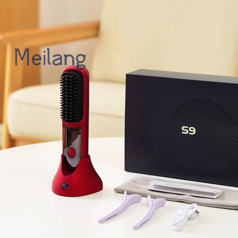 Portable Wireless Straightening Brush Type-C Quick Charge & Seat Charge Double Charging LCD Screen Display Constant Temperature Portable Styling Tool 2600/3200mAh Lithium Batter