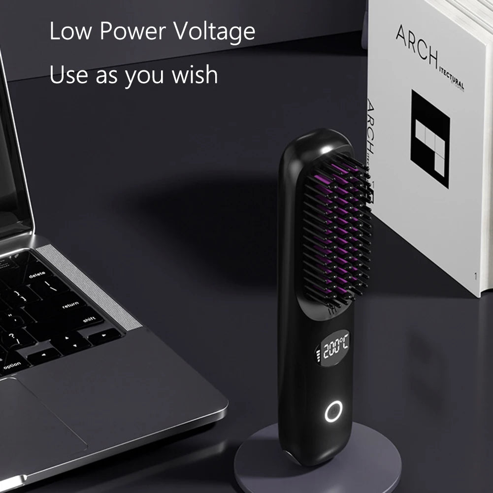 USB rechargeable LCD portable straight hair brush, wireless electric anti scald hot comb straightener, negative ion styling tool