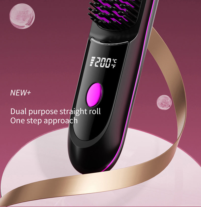 Portable Wireless Straightening Brush Type-C Quick Charge & Seat Charge Double Charging LCD Screen Display Constant Temperature Portable Styling Tool 2600/3200mAh Lithium Batter