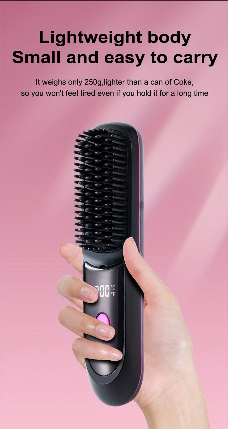 Portable Wireless Straightening Brush Type-C Quick Charge & Seat Charge Double Charging LCD Screen Display Constant Temperature Portable Styling Tool 2600/3200mAh Lithium Batter