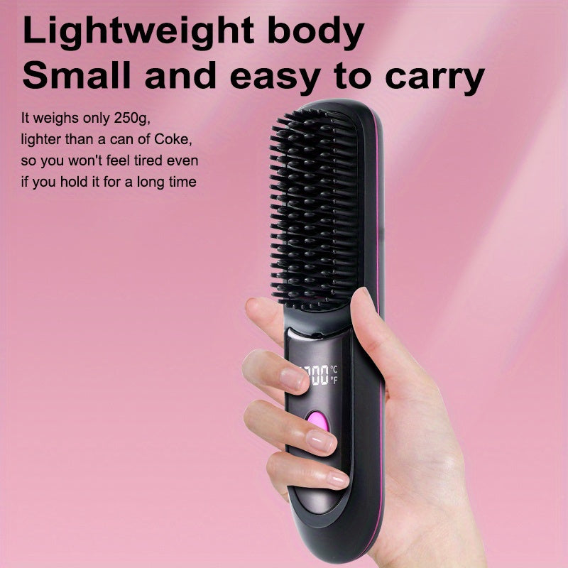 Portable Wireless Straightening Brush Type-C Quick Charge & Seat Charge Double Charging LCD Screen Display Constant Temperature Portable Styling Tool 2600/3200mAh Lithium Batter