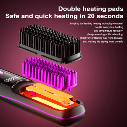 Portable Wireless Straightening Brush Type-C Quick Charge & Seat Charge Double Charging LCD Screen Display Constant Temperature Portable Styling Tool 2600/3200mAh Lithium Batter