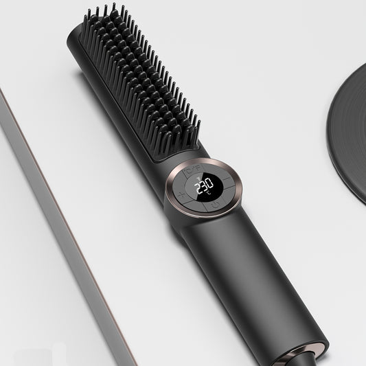Brosse lissante 2-en-1 avec 15 réglages de chaleur, chauffe en 30s, écran LCD et double voltage, qualité salon