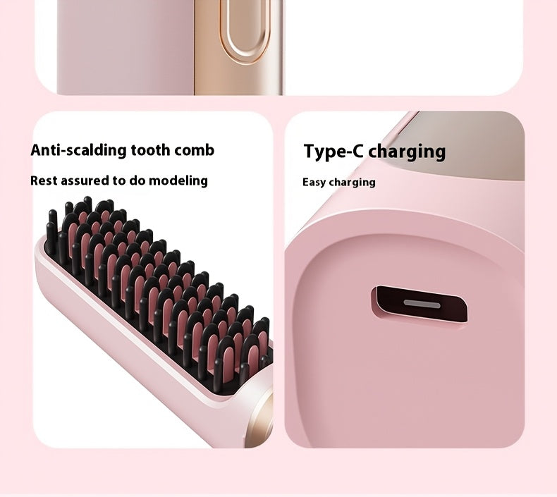 Rechargeable Wireless Hair Straightener & Curler - Gentle on Hair, Portable Styling Tool with USB Charging