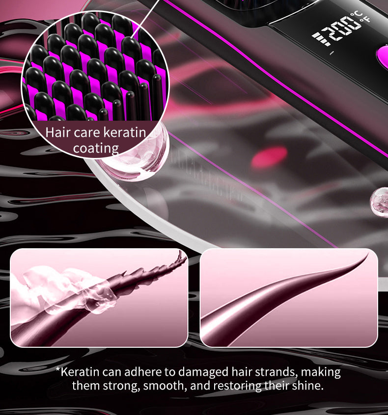 Portable Wireless Straightening Brush Type-C Quick Charge & Seat Charge Double Charging LCD Screen Display Constant Temperature Portable Styling Tool 2600/3200mAh Lithium Batter
