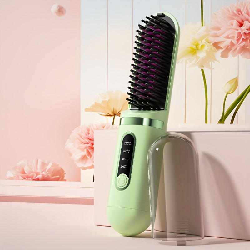 Portable Cordless Hair Straightener Comb - Negative Ion Technology, 30W Fast Hair Straightening, Rechargeable USB-Powered Mini Styling Tool for Dorm, Travel & Home Use (Pink), Sleek Handle Design, Ergonomic Grip, Protective C
