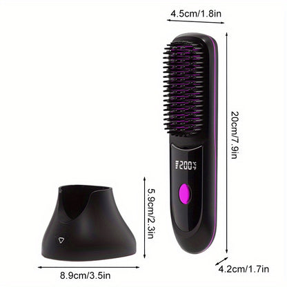 Portable Wireless Straightening Brush Type-C Quick Charge & Seat Charge Double Charging LCD Screen Display Constant Temperature Portable Styling Tool 2600/3200mAh Lithium Batter