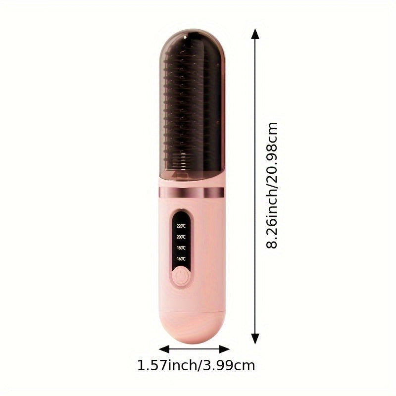 Portable Cordless Hair Straightener Comb - Negative Ion Technology, 30W Fast Hair Straightening, Rechargeable USB-Powered Mini Styling Tool for Dorm, Travel & Home Use (Pink), Sleek Handle Design, Ergonomic Grip, Protective C
