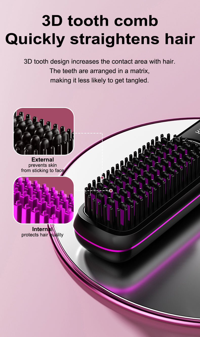 Portable Wireless Straightening Brush Type-C Quick Charge & Seat Charge Double Charging LCD Screen Display Constant Temperature Portable Styling Tool 2600/3200mAh Lithium Batter