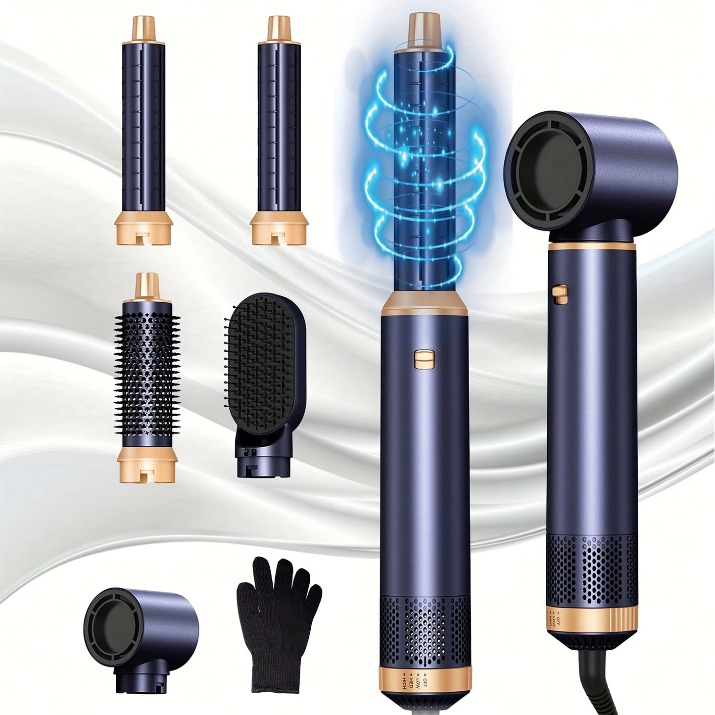 Brosse soufflante 5-en-1 multifonction pour lisser, boucler et coiffer, avec chaleur et air automatique
