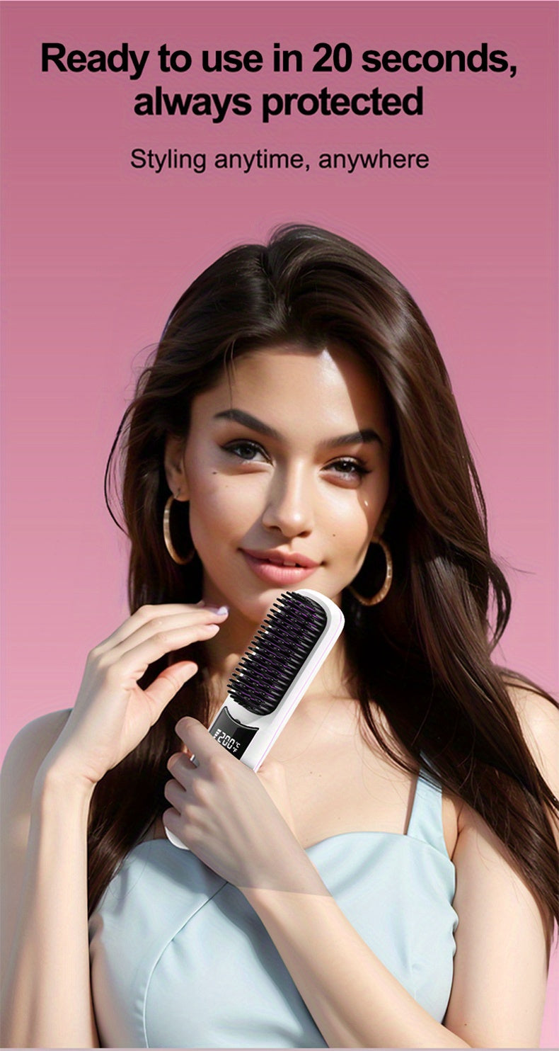 Portable Wireless Straightening Brush Type-C Quick Charge & Seat Charge Double Charging LCD Screen Display Constant Temperature Portable Styling Tool 2600/3200mAh Lithium Batter