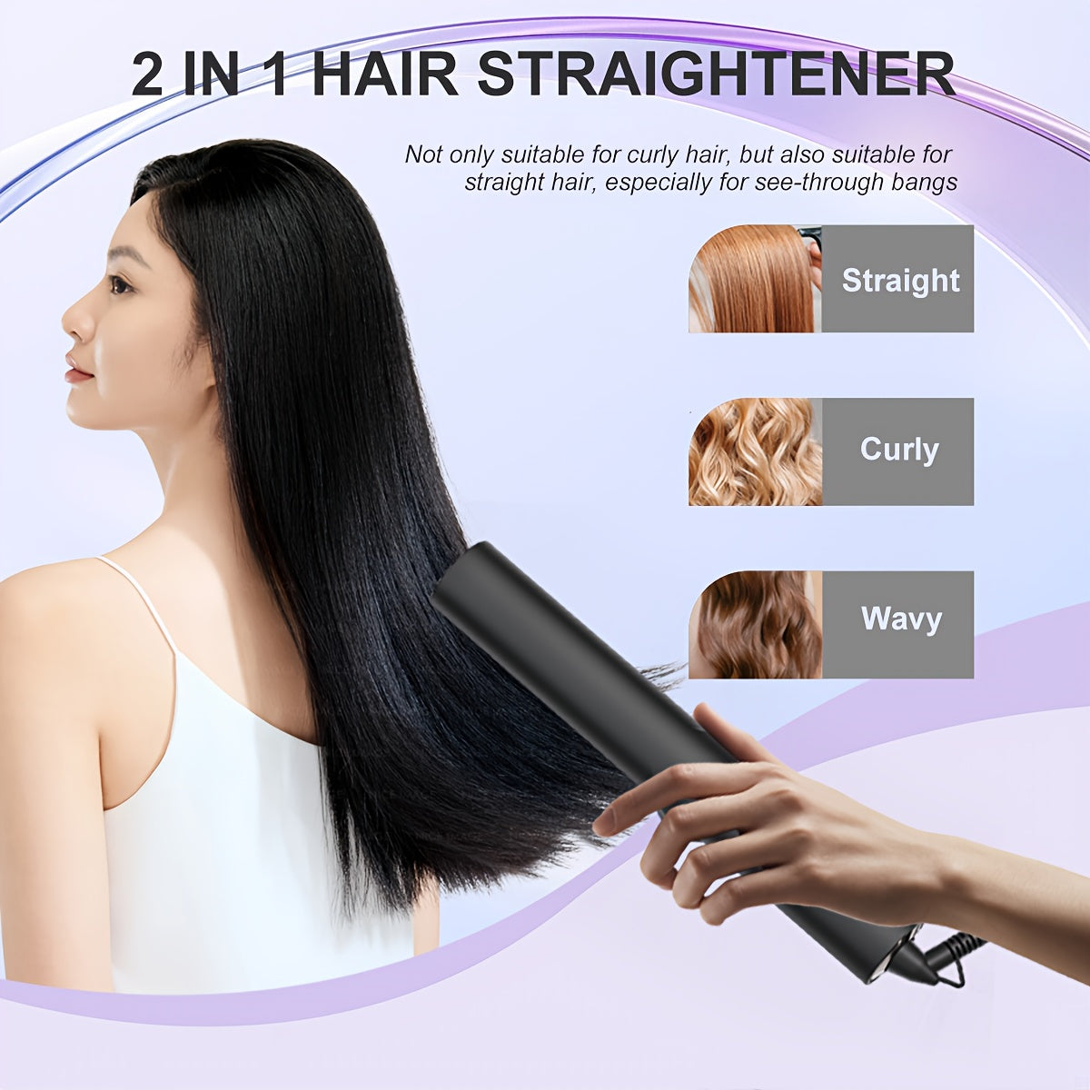 Brosse lissante 2-en-1 avec 15 réglages de chaleur, chauffe en 30s, écran LCD et double voltage, qualité salon