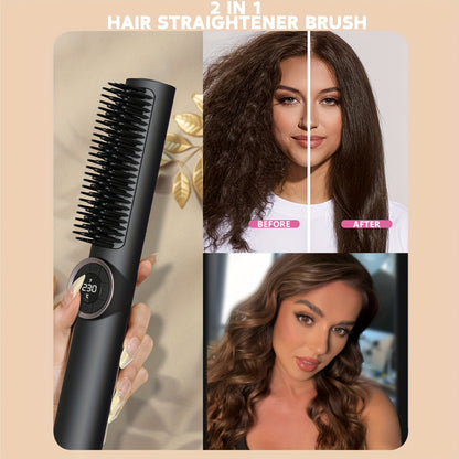 Brosse lissante 2-en-1 avec 15 réglages de chaleur, chauffe en 30s, écran LCD et double voltage, qualité salon