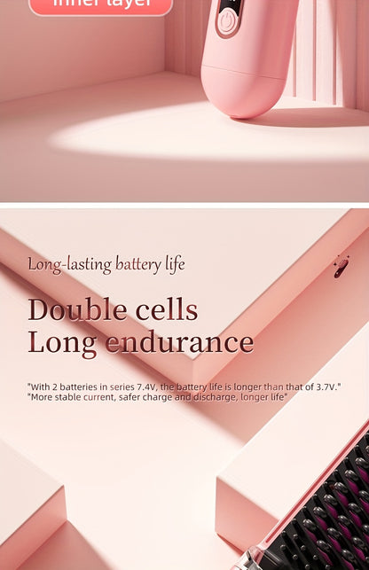 Portable Cordless Hair Straightener Comb - Negative Ion Technology, 30W Fast Hair Straightening, Rechargeable USB-Powered Mini Styling Tool for Dorm, Travel & Home Use (Pink), Sleek Handle Design, Ergonomic Grip, Protective C