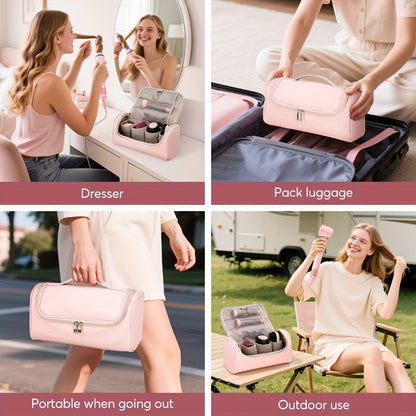 Sèche-cheveux brosse 5-en-1 avec embouts pour lisser, boucler et sécher, moteur haute vitesse, technologie ionique, avec sac rose