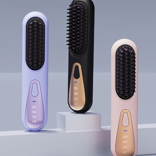 Portable Cordless Hair Brush with USB Charging, Suitable for Travel and Home Use, Long-lasting Shine, Safe Hair Brush, Modern Design, 4 Temperature Settings, Suitable for Different Hair Types