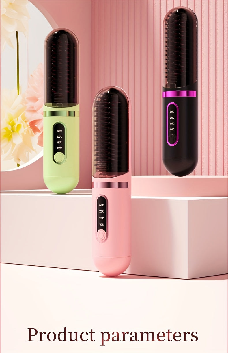 Portable Cordless Hair Straightener Comb - Negative Ion Technology, 30W Fast Hair Straightening, Rechargeable USB-Powered Mini Styling Tool for Dorm, Travel & Home Use (Pink), Sleek Handle Design, Ergonomic Grip, Protective C