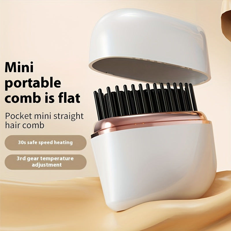 Mini wireless hair straightening comb, portable small hair straightening comb, USB charging portable hair straightener brush, compact heated comb