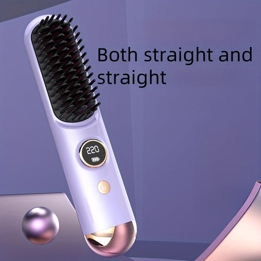 Lisseur-brosse USB rechargeable, portable, tous types de cheveux, avec batterie lithium et technologie ionique