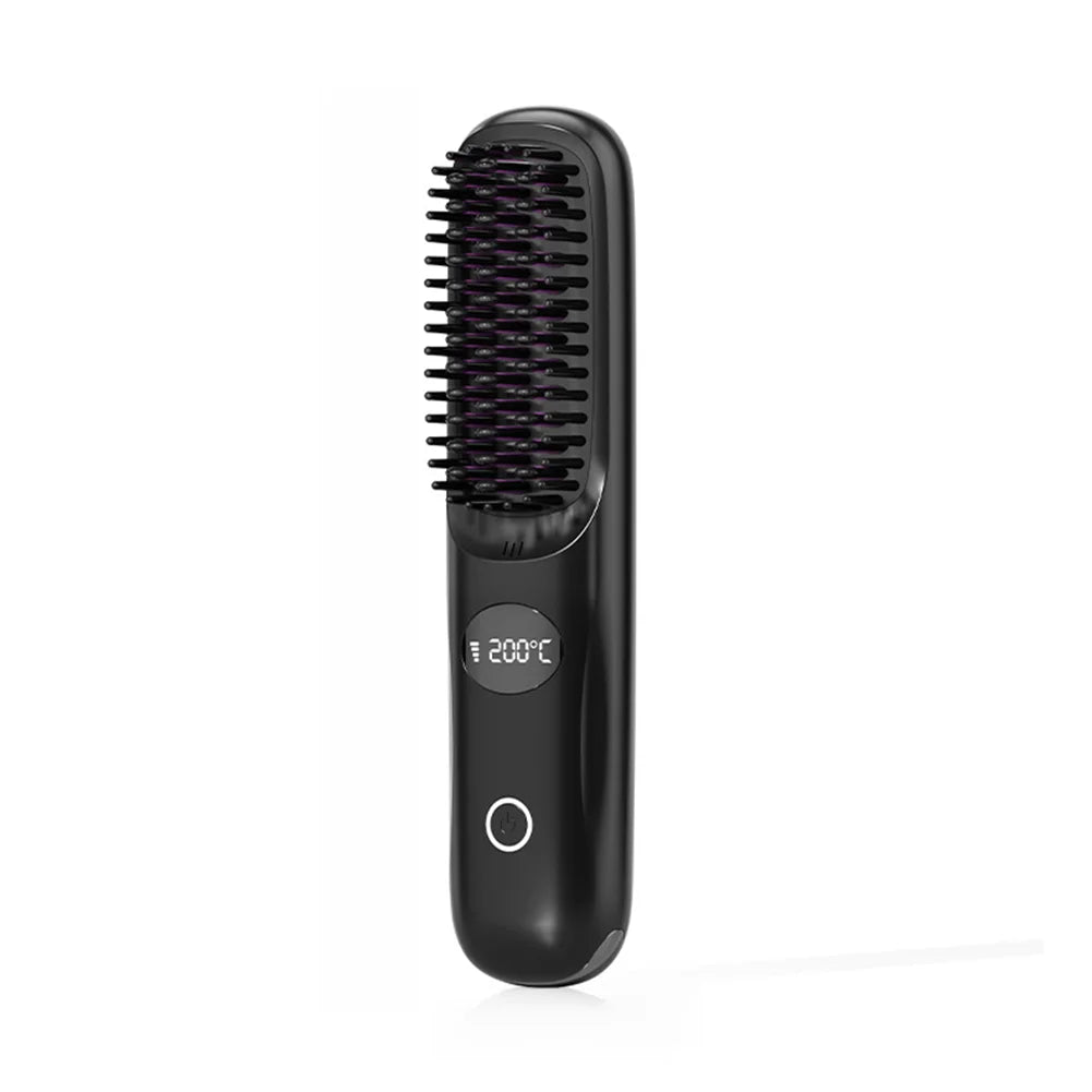 USB rechargeable LCD portable straight hair brush, wireless electric anti scald hot comb straightener, negative ion styling tool
