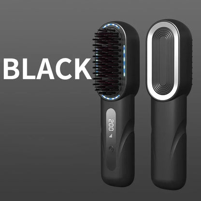 Peigne chauffant lissant/bouclant sans fil, rechargeable, anti-brûlure, avec technologie ionique