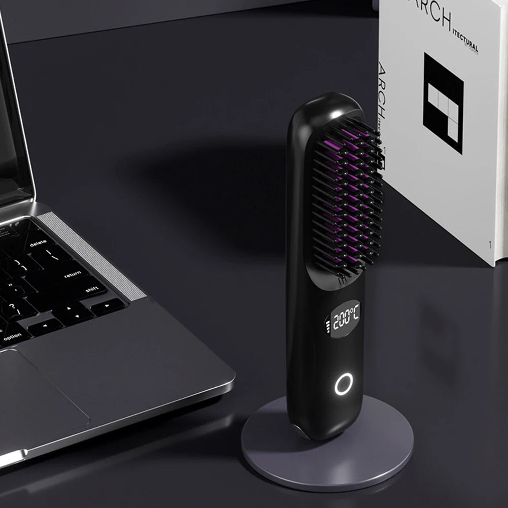 USB rechargeable LCD portable straight hair brush, wireless electric anti scald hot comb straightener, negative ion styling tool