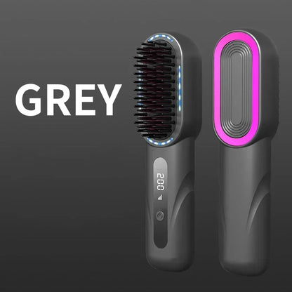 Peigne chauffant lissant/bouclant sans fil, rechargeable, anti-brûlure, avec technologie ionique