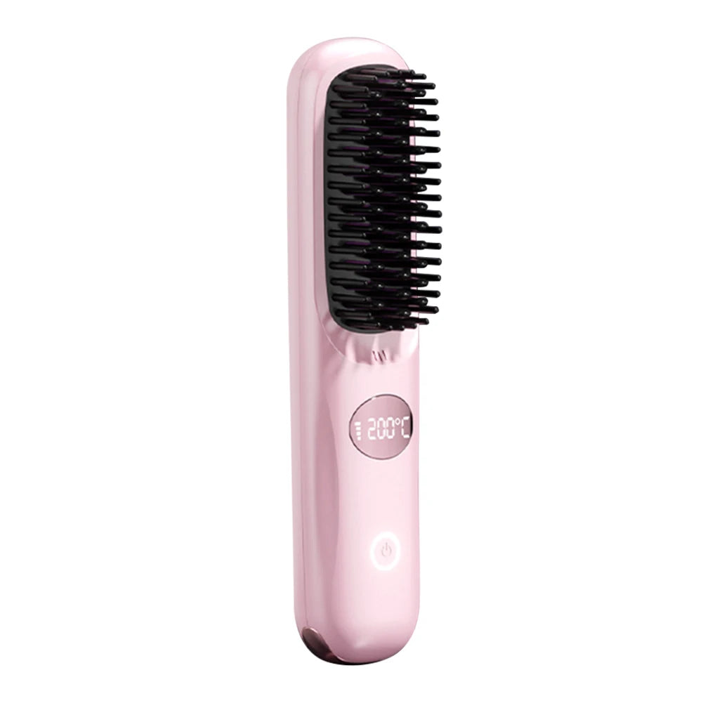 USB rechargeable LCD portable straight hair brush, wireless electric anti scald hot comb straightener, negative ion styling tool