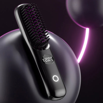 USB rechargeable LCD portable straight hair brush, wireless electric anti scald hot comb straightener, negative ion styling tool