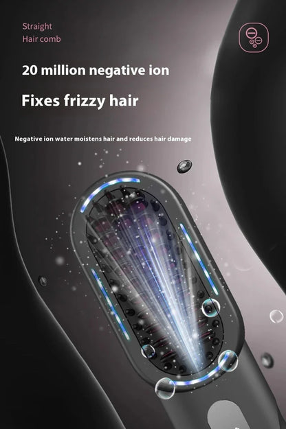 Peigne chauffant lissant/bouclant sans fil, rechargeable, anti-brûlure, avec technologie ionique
