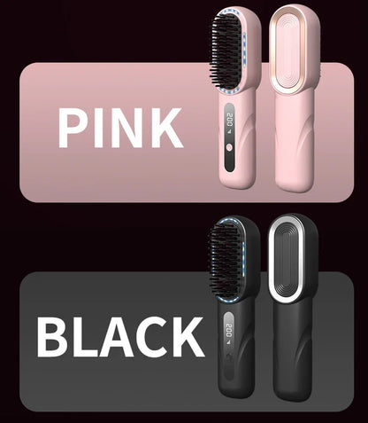 Peigne chauffant lissant/bouclant sans fil, rechargeable, anti-brûlure, avec technologie ionique