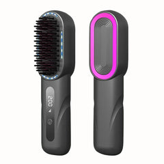 Peigne chauffant lissant/bouclant sans fil, rechargeable, anti-brûlure, avec technologie ionique
