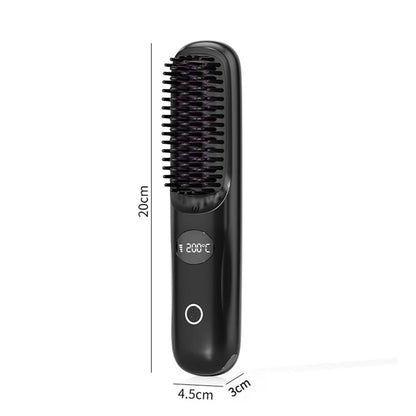 USB rechargeable LCD portable straight hair brush, wireless electric anti scald hot comb straightener, negative ion styling tool