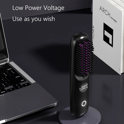 USB rechargeable LCD portable straight hair brush, wireless electric anti scald hot comb straightener, negative ion styling tool