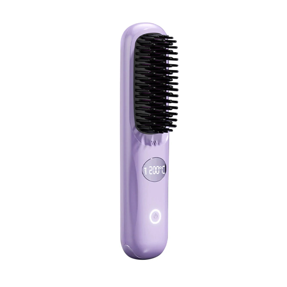 USB rechargeable LCD portable straight hair brush, wireless electric anti scald hot comb straightener, negative ion styling tool
