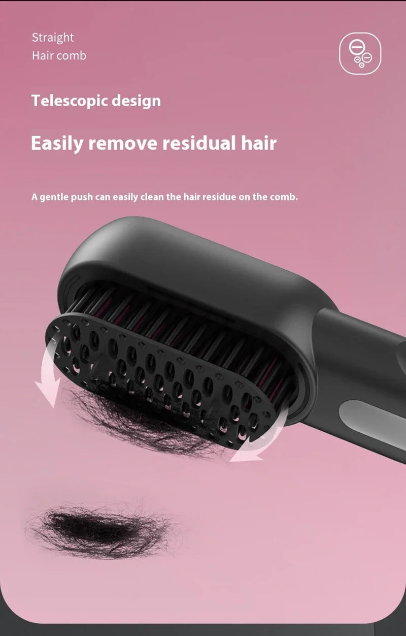 Peigne chauffant lissant/bouclant sans fil, rechargeable, anti-brûlure, avec technologie ionique