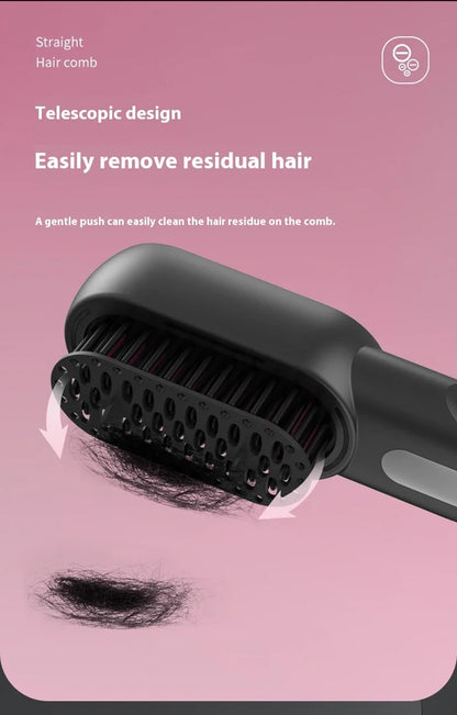 Peigne chauffant lissant/bouclant sans fil, rechargeable, anti-brûlure, avec technologie ionique