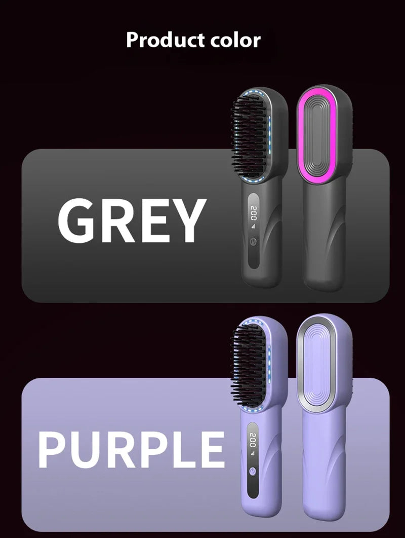 Peigne chauffant lissant/bouclant sans fil, rechargeable, anti-brûlure, avec technologie ionique