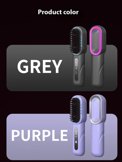 Peigne chauffant lissant/bouclant sans fil, rechargeable, anti-brûlure, avec technologie ionique