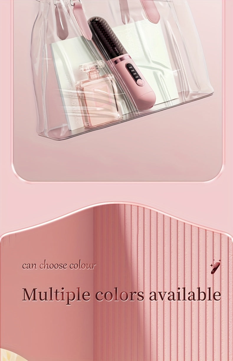 Portable Cordless Hair Straightener Comb - Negative Ion Technology, 30W Fast Hair Straightening, Rechargeable USB-Powered Mini Styling Tool for Dorm, Travel & Home Use (Pink), Sleek Handle Design, Ergonomic Grip, Protective C