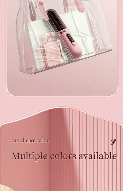 Portable Cordless Hair Straightener Comb - Negative Ion Technology, 30W Fast Hair Straightening, Rechargeable USB-Powered Mini Styling Tool for Dorm, Travel & Home Use (Pink), Sleek Handle Design, Ergonomic Grip, Protective C