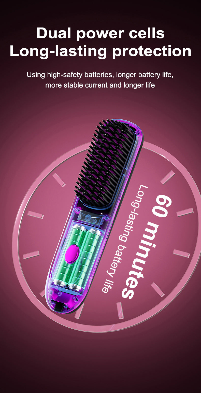Portable Wireless Straightening Brush Type-C Quick Charge & Seat Charge Double Charging LCD Screen Display Constant Temperature Portable Styling Tool 2600/3200mAh Lithium Batter