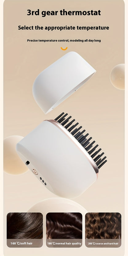 Mini wireless hair straightening comb, portable small hair straightening comb, USB charging portable hair straightener brush, compact heated comb