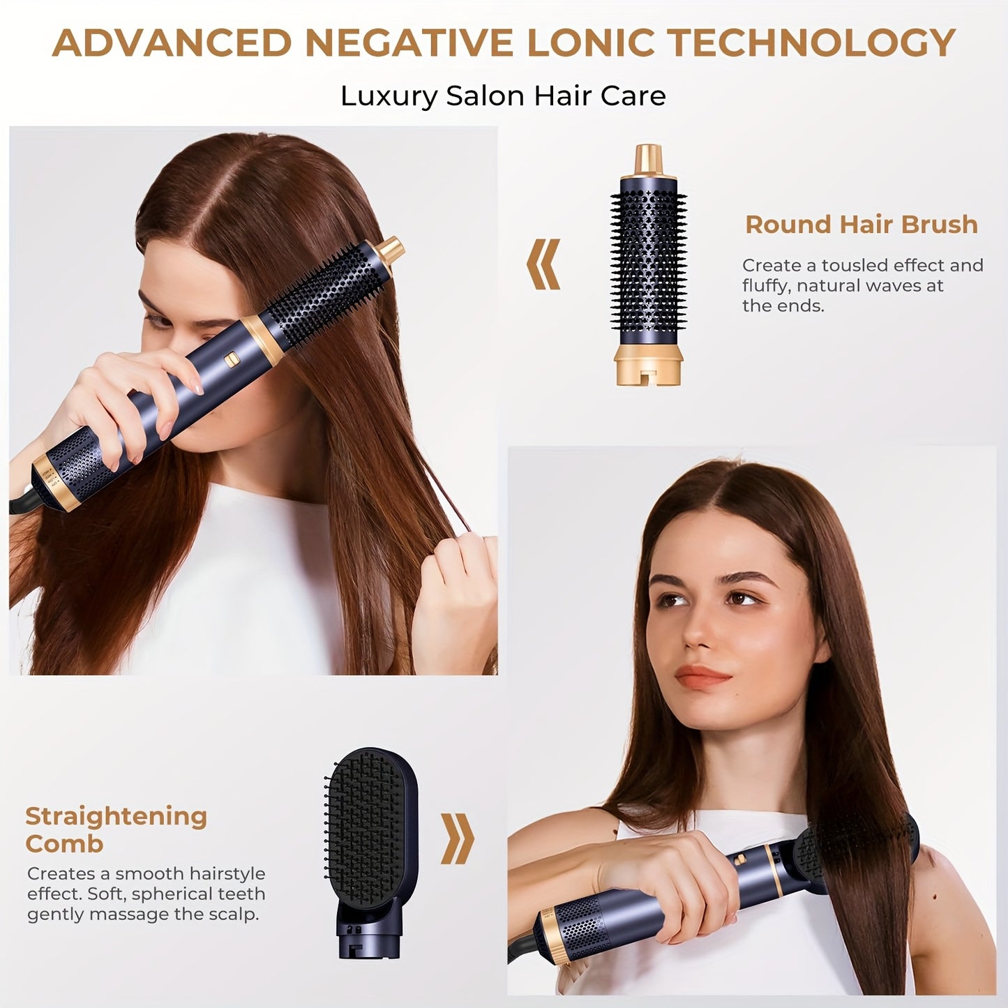 Brosse soufflante 5-en-1 multifonction pour lisser, boucler et coiffer, avec chaleur et air automatique