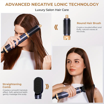 Brosse soufflante 5-en-1 multifonction pour lisser, boucler et coiffer, avec chaleur et air automatique