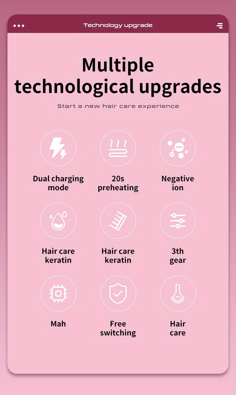 Portable Wireless Straightening Brush Type-C Quick Charge & Seat Charge Double Charging LCD Screen Display Constant Temperature Portable Styling Tool 2600/3200mAh Lithium Batter