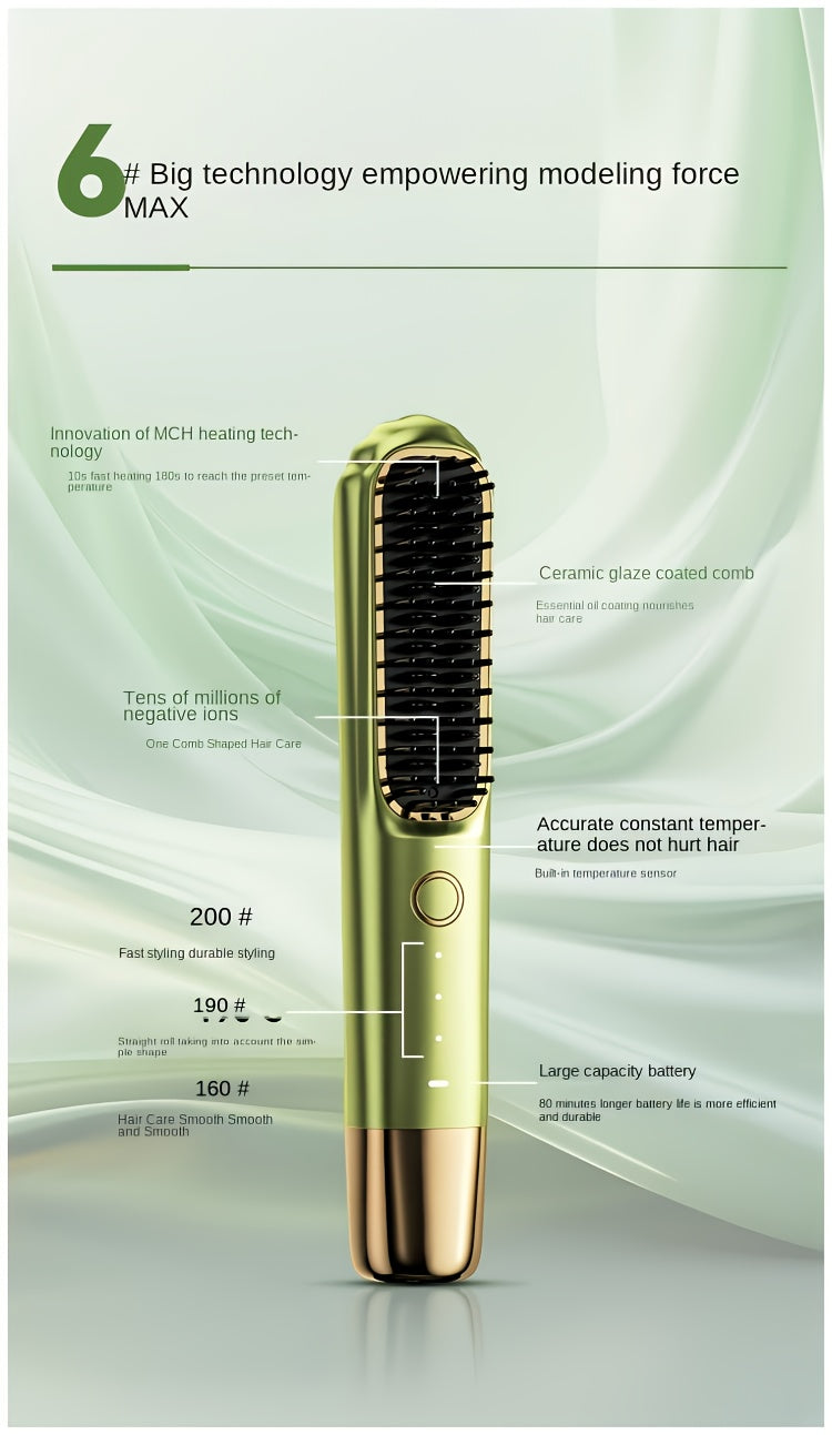 Smart Hair Straightener with Charging, Round Teeth No Damage to Hair, Constant Temperature Styling, Lazy Portable, Natural Volume Face Shaping Essential for Women's Travel