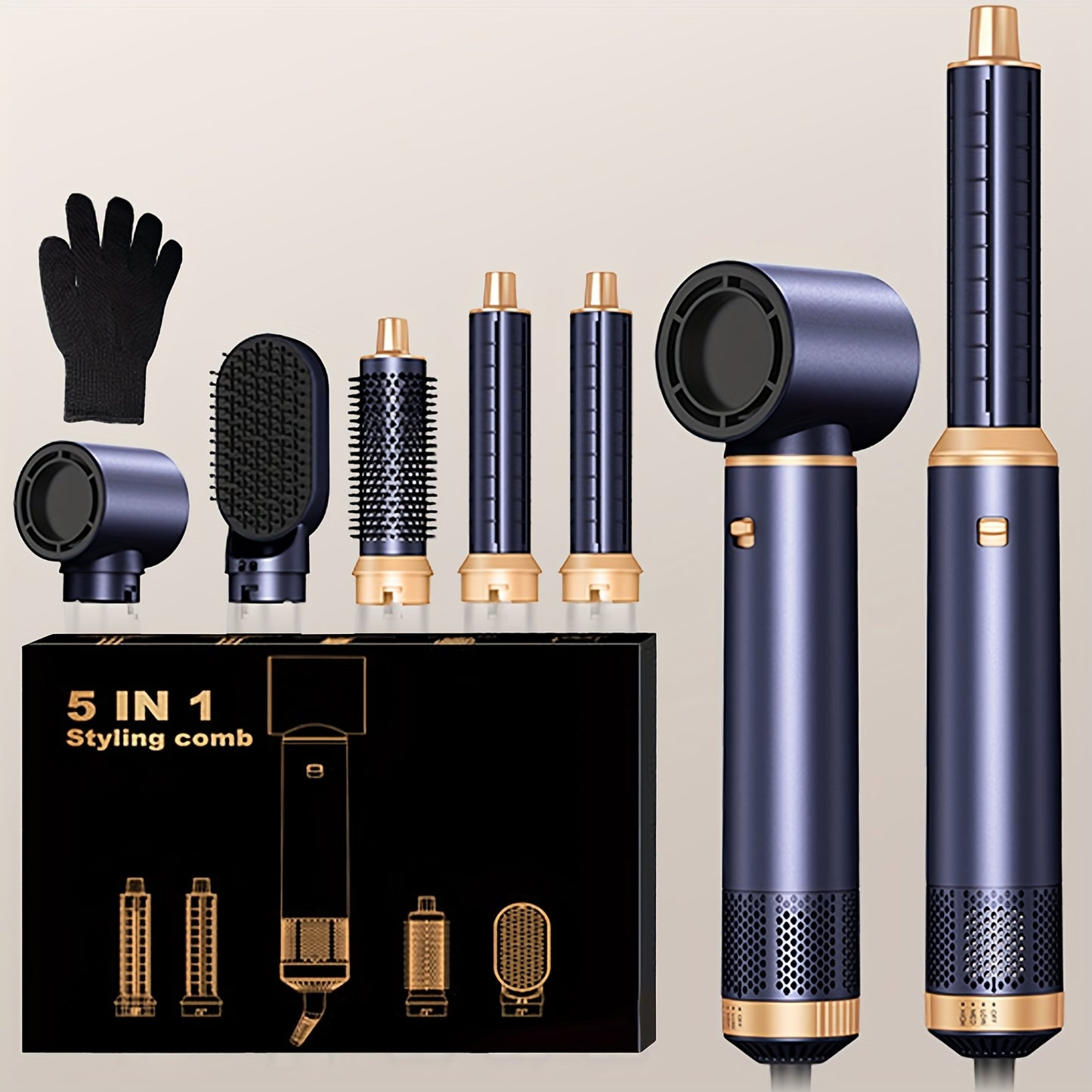Brosse soufflante 5-en-1 multifonction pour lisser, boucler et coiffer, avec chaleur et air automatique
