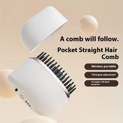 Mini wireless hair straightening comb, portable small hair straightening comb, USB charging portable hair straightener brush, compact heated comb